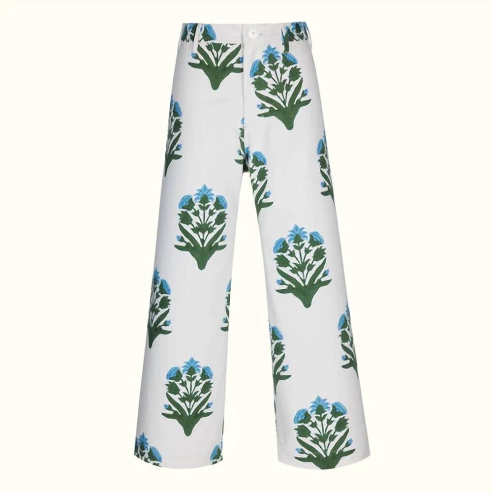 NEW SZ BLOCKPRINTS women's disco wide leg pants in palladio garden